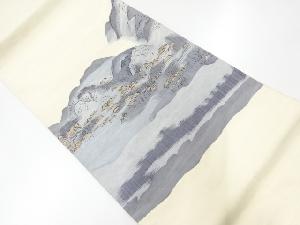 リサイクル　手織紬家屋風景模様織出し袋帯